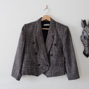 Vintage Ian Reveil Cropped Tweed Blazer | Double Breasted | 90s Minimalist